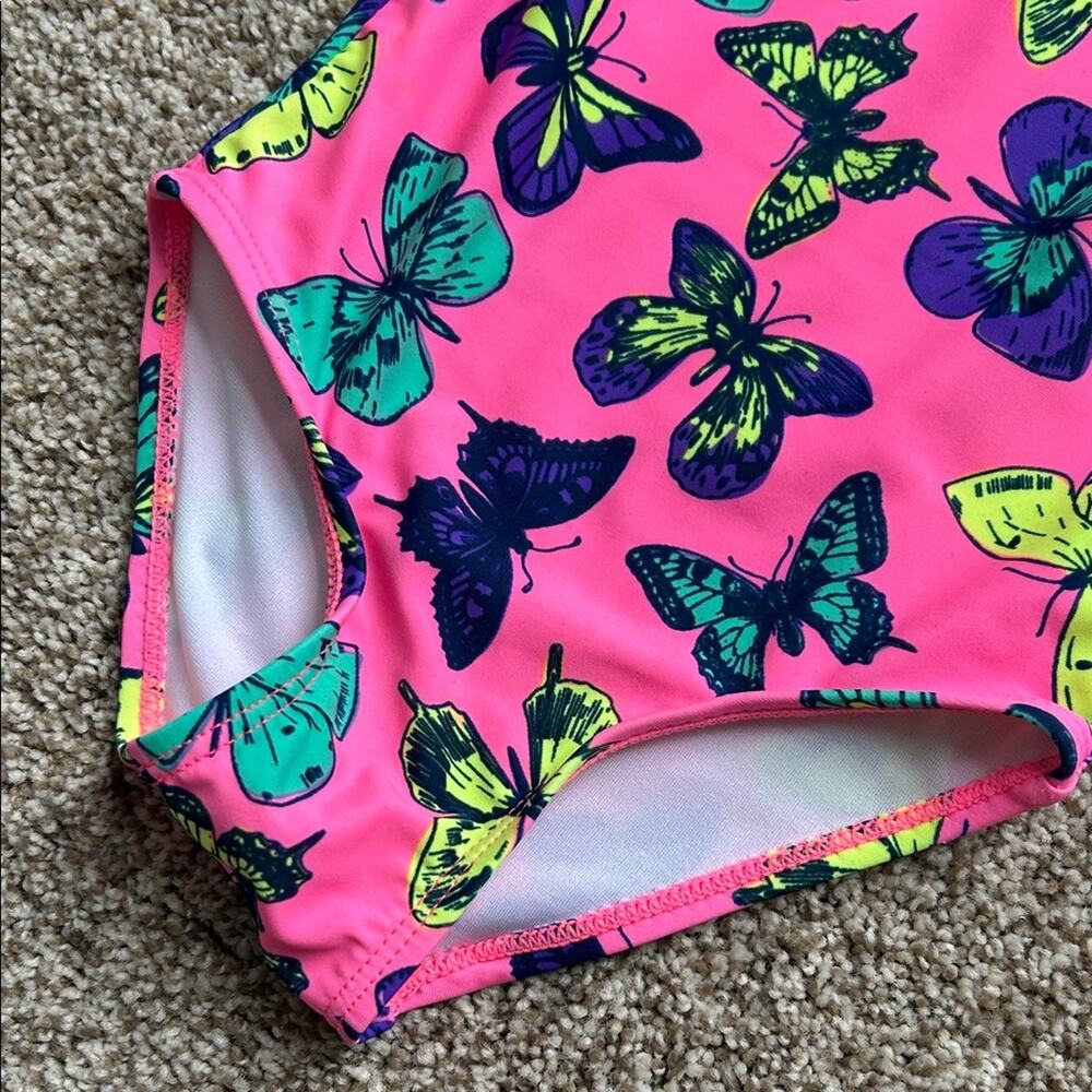 Pink Ruffle Butterfly Print Swimsuit, 18 Months - Picture 3 of 6